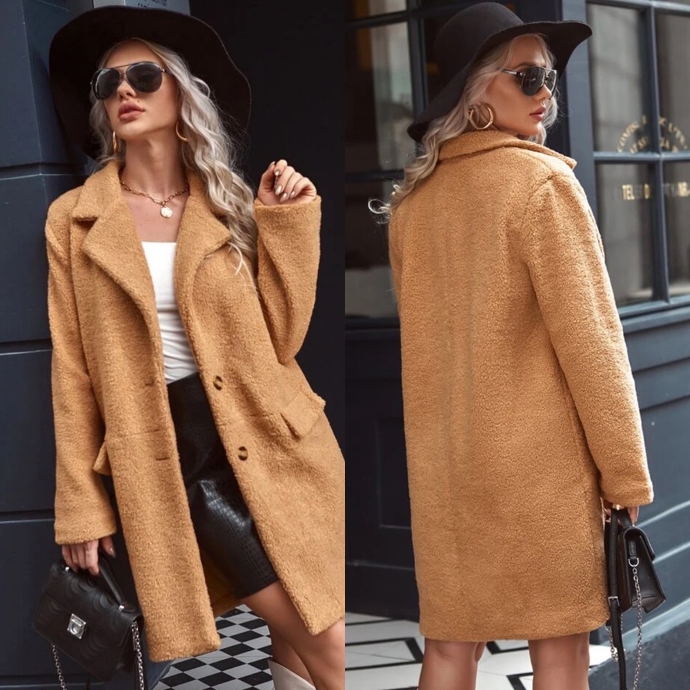 Teddy jacket coat camel tan trenchcoat outerwear - Picture 2 of 3